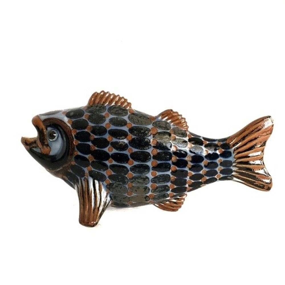 Vintage El Palomar Mexico Hand Painted Pottery Fish Sculpture 11.5"